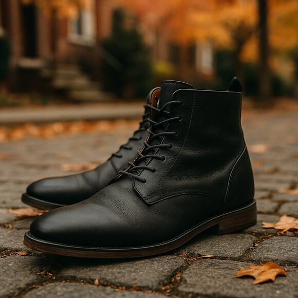 Mr. Bs Black Leather Lace-Up Boots 12 Made in Romania Butter Soft OldMoney - Picture 1 of 11